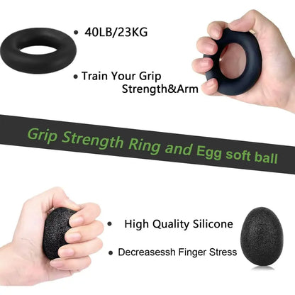 5-Piece Silicone Hand Grip Strengthener Kit, Adjustable 10-132 Lbs Forearm Trainer for Men & Women, 17 Lbs Component, Workout/Gym/Exercise Equipment for Rehabilitation, Stress Relief, 3-Year Durability, 24/7 Customer Support