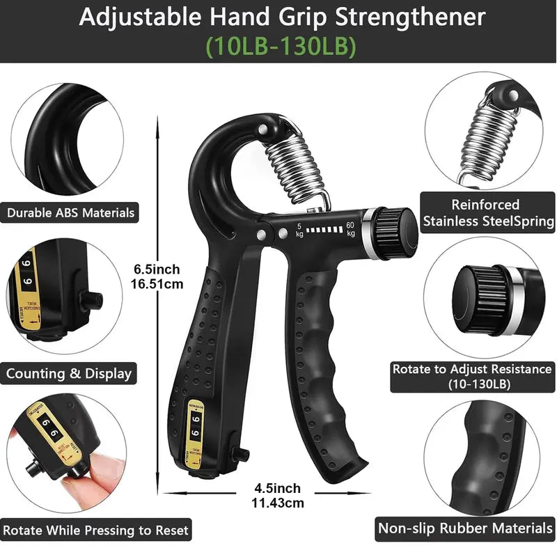 5-Piece Silicone Hand Grip Strengthener Kit, Adjustable 10-132 Lbs Forearm Trainer for Men & Women, 17 Lbs Component, Workout/Gym/Exercise Equipment for Rehabilitation, Stress Relief, 3-Year Durability, 24/7 Customer Support