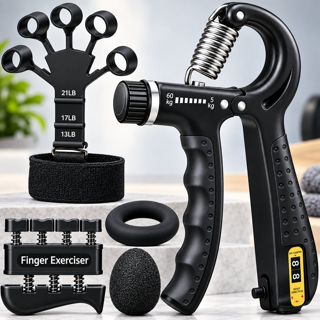 5-Piece Silicone Hand Grip Strengthener Kit, Adjustable 10-132 Lbs Forearm Trainer for Men & Women, 17 Lbs Component, Workout/Gym/Exercise Equipment for Rehabilitation, Stress Relief, 3-Year Durability, 24/7 Customer Support