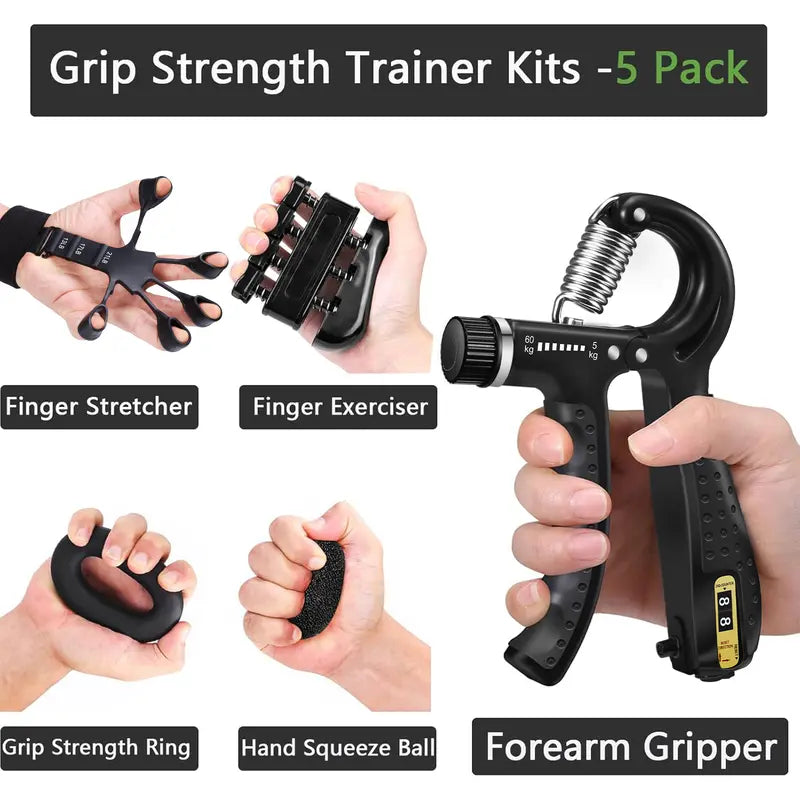 5-Piece Silicone Hand Grip Strengthener Kit, Adjustable 10-132 Lbs Forearm Trainer for Men & Women, 17 Lbs Component, Workout/Gym/Exercise Equipment for Rehabilitation, Stress Relief, 3-Year Durability, 24/7 Customer Support